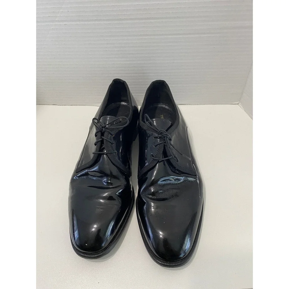 Pronto Uomo Oxford Shoes Men 9.5 Black Patent Leather Lace Up Formal Dress